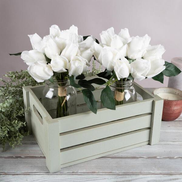 Pure Garden Artificial White Roses (Set of 24)