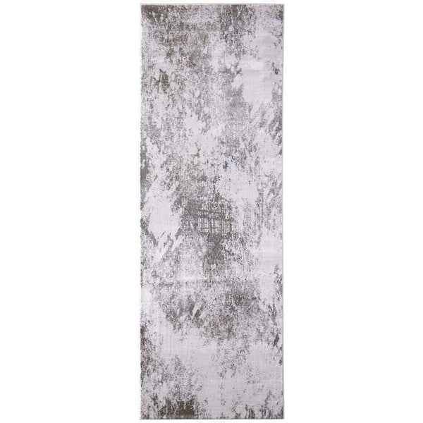 2 X 7 Gray, Silver Abstract Runner Rug