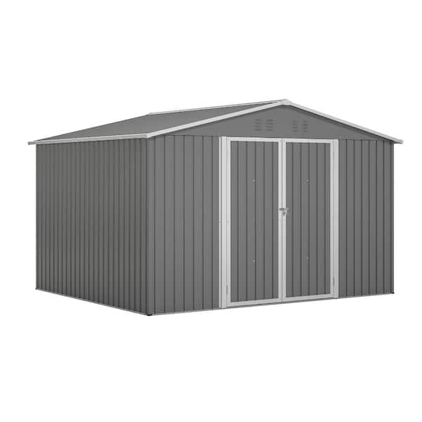 10 ft. W x 8 ft. Gray Metal Outdoor Storage Shed with Foundation and Lockable Doors (80 sq. ft.)