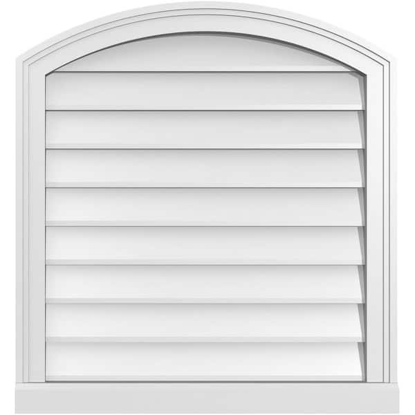 Ekena Millwork 26 in. x 28 in. Arch Top Surface Mount PVC Gable Vent: Functional with Brickmould Sill Frame