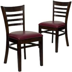 Burgundy Vinyl Seat/Walnut Wood Frame Restaurant Chairs (Set of 2)