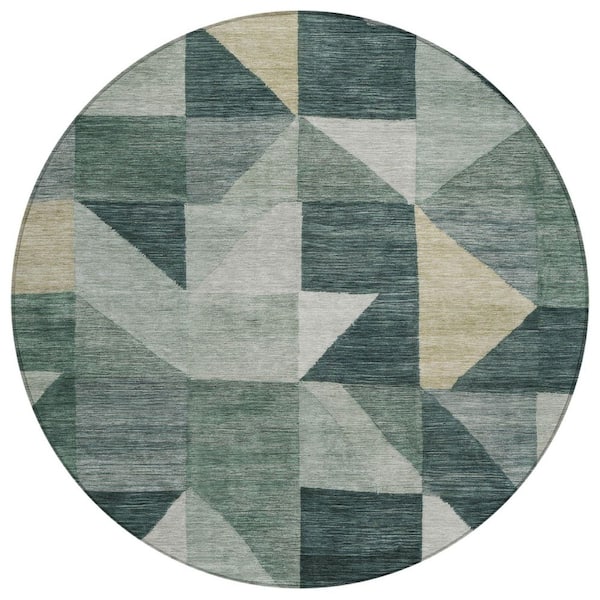 Chantille Machine Washable Indoor/Outdoor Abstract ACN2373 Basil 8 ft. x 8 ft. Round Rug