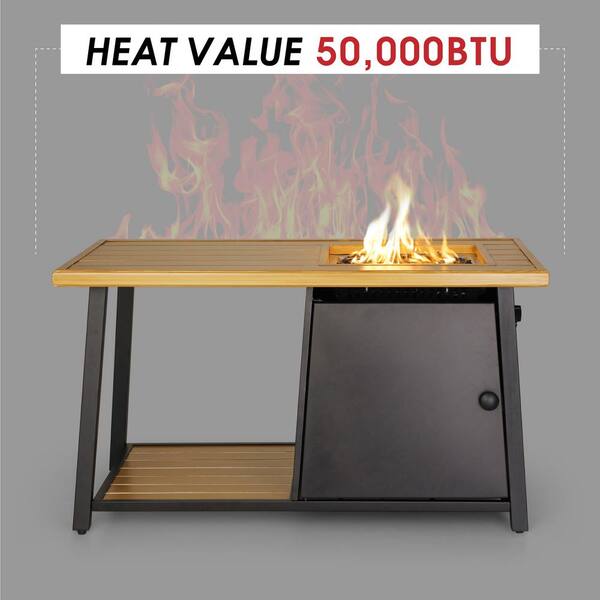 5 Piece Patio Fire Pit Set 4 Rattan Chairs with Beige Cushions