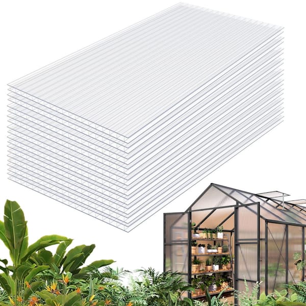 10-Pack Twin-Wall Panels 4' x 2' x 0.16", UV-Protected,Greenhouse Sheets for Roofing, Patio Covers, Sheds & DIY Projects