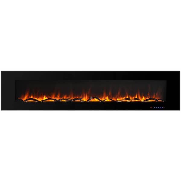 89 in. Wall Mount and Recessed Electric Fireplace in Black