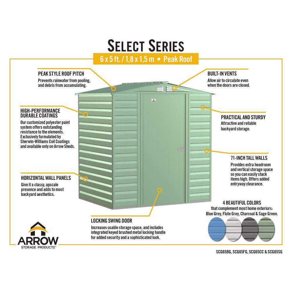Flute Grey 6x5 Galvanized Steel Storage Shed with Swing Doors