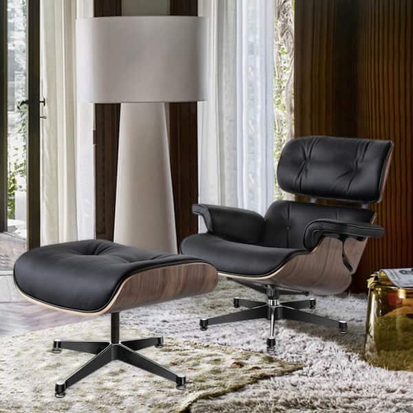 Black Light Walnut Comfortable Lounge Chair in Top Layer Cowhide
