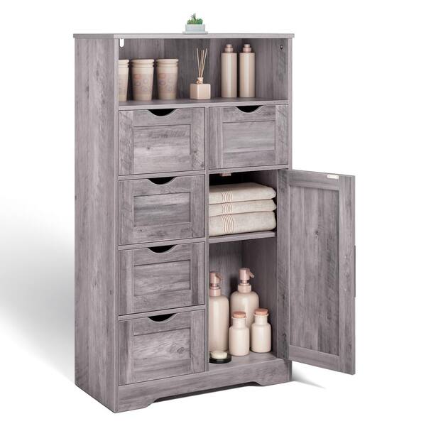Tenleaf 23.60 in. W x 11.80 in. D x 41.70 in. H Gray Freestanding Bookcase Pantry Storage Cabinet Linen Cabinet with Drawers