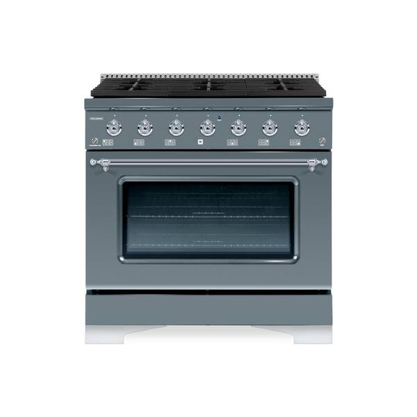 Hallman Classico 36" 5.2 cu. ft. 6-Burners Freestanding All NG Gas Range with Gas Stove and Gas Oven, Blue/Grey with Chrome Trim