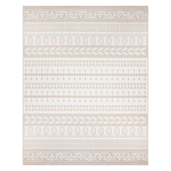 Paseo Burke Striped Cream/Beige 9 ft. x 13 ft. Striped Indoor/Outdoor Area Rug