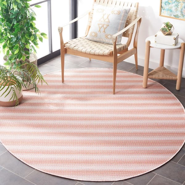 Hampton Terracotta 6 ft. Round Faded Striped Indoor/Outdoor Area Rug