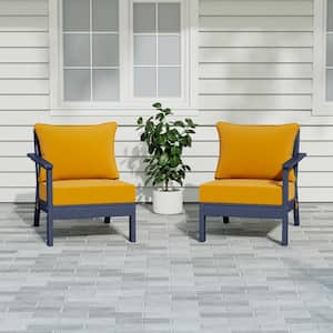 Birchwood Navy Blue Arrangeable Outdoor Patio 2-Piece Deep Seating HDPE Loveseat Arm Chair Set with Yellow Cushions