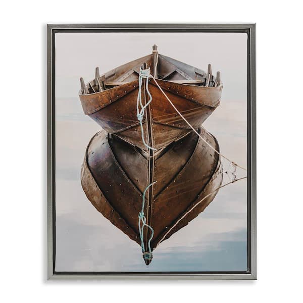 Stupell Industries Crisp Rowboat Reflection by LSR Design Studio Gray Floater Frame Typography Graphic Art Print 31 in. x 25 in.