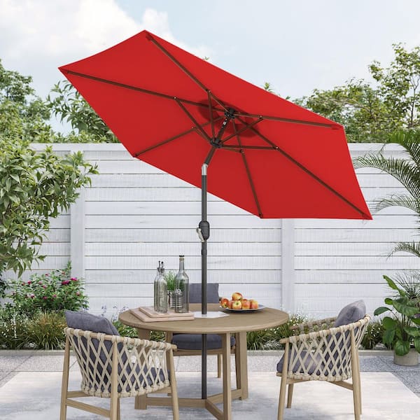 7.5 ft. Patio Market Crank and Tilt Umbrellas, Table Umbrellas,UV-Resistant Canopy in Chili Red