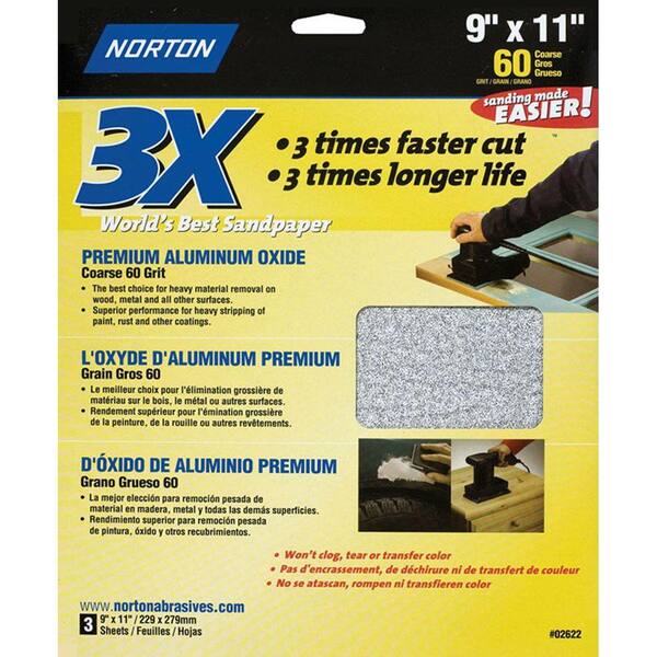 Norton 9 in. x 11 in. 60 Grit Very Fine Aluminum Oxide Sandpaper (60-Pack)-DISCONTINUED