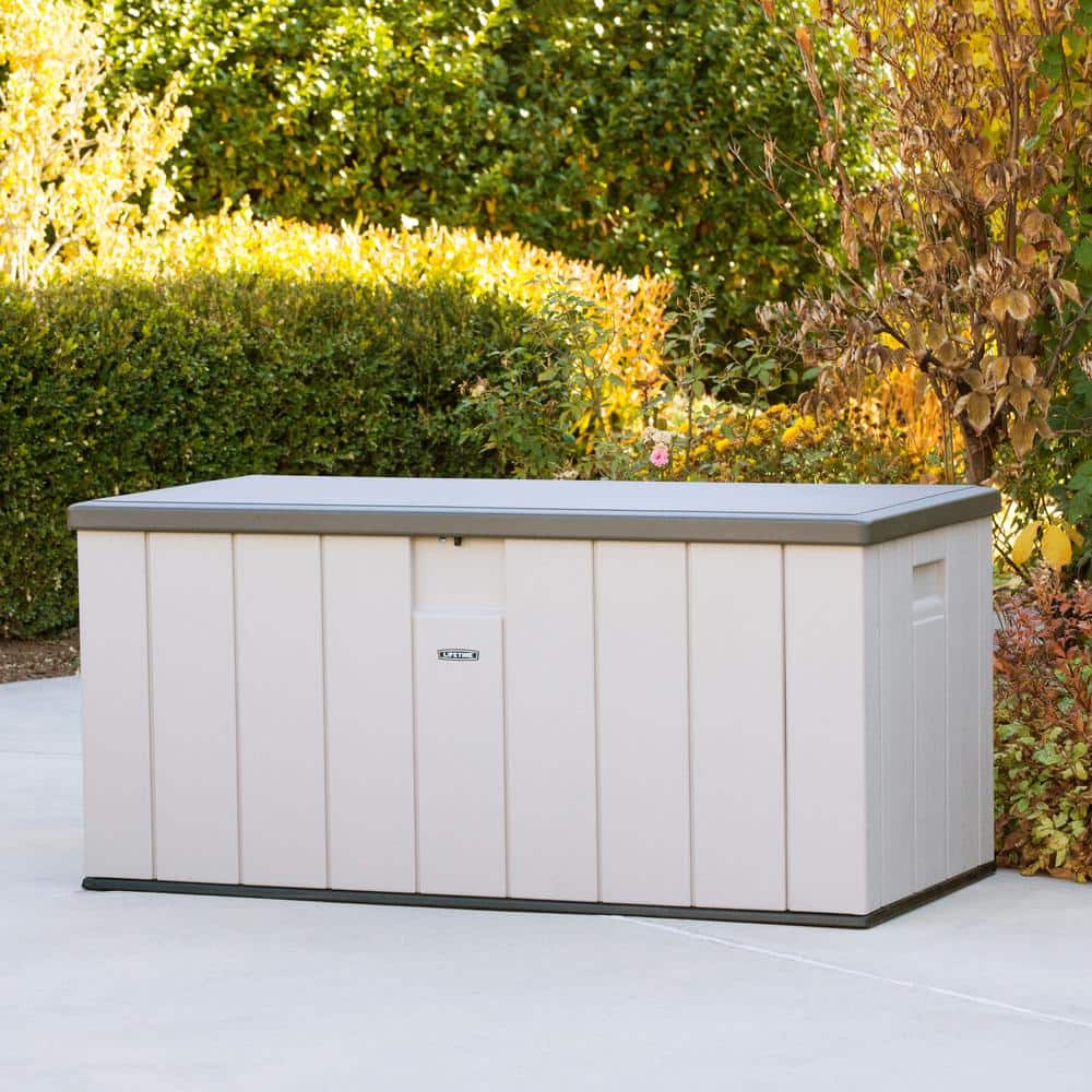 Lifetime 150 Gallon Lockable Beige and Brown Plastic Deck Box