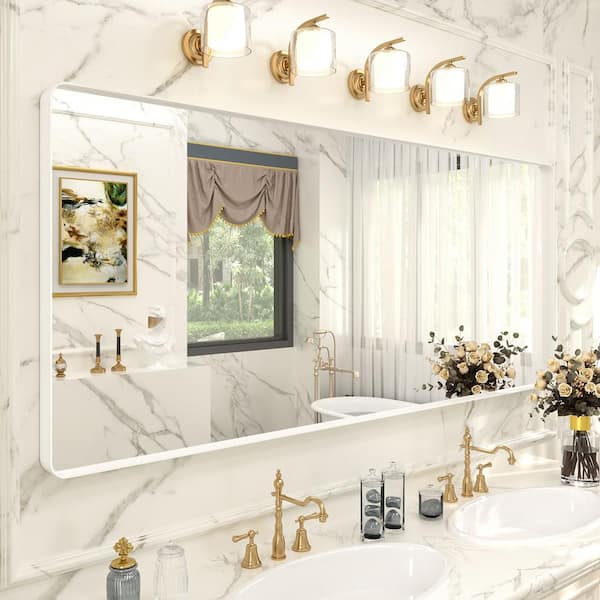 72 in. W x 32 in. H Rectangular Aluminum Alloy Framed and Tempered Glass Wall Bathroom Vanity Mirror in Matte White