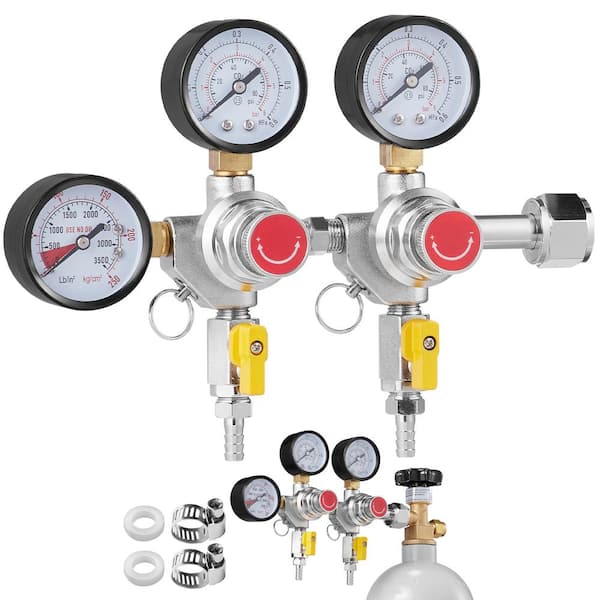 VEVOR Triple Gauge Regulator CO2 Regulator Gauge with 0-60PSI Heavy Duty CO2 Gauge Gas System Draft Beer Regulator Silver
