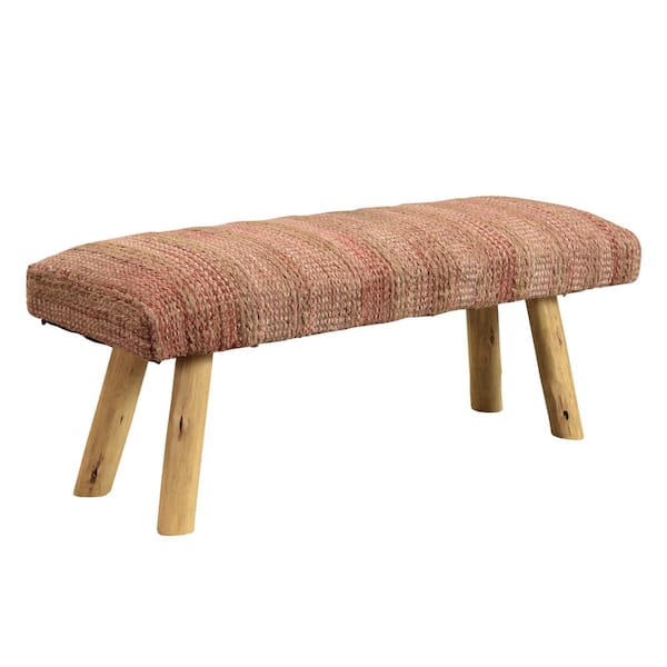 LR Home Gideon Red Pink Tan Brown 47 in. Accent Bench with Natural