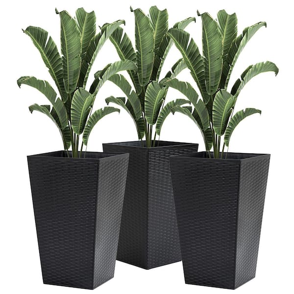 Outsunny Black Plastic Flower Pot Set for Front Door, Entryway, Patio and Deck