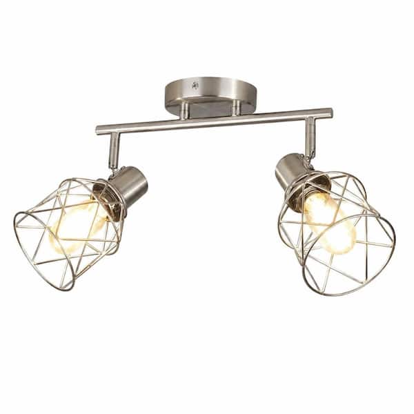 2-Light Brushed Nickel Industrial Track Lighting Kit with Rotatable Heads, E26 Ceiling or Wall Fixture