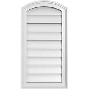 16 in. x 30 in. Arch Top Surface Mount PVC Gable Vent: Functional with Brickmould Frame