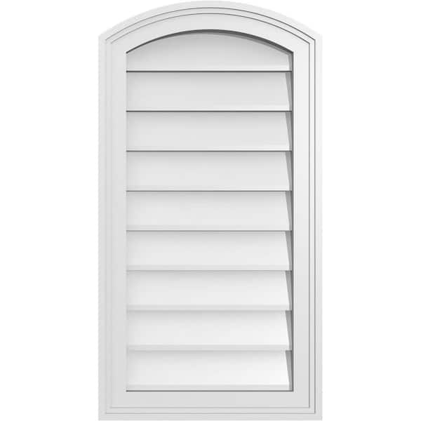 Ekena Millwork 16 in. x 30 in. Arch Top Surface Mount PVC Gable Vent: Functional with Brickmould Frame