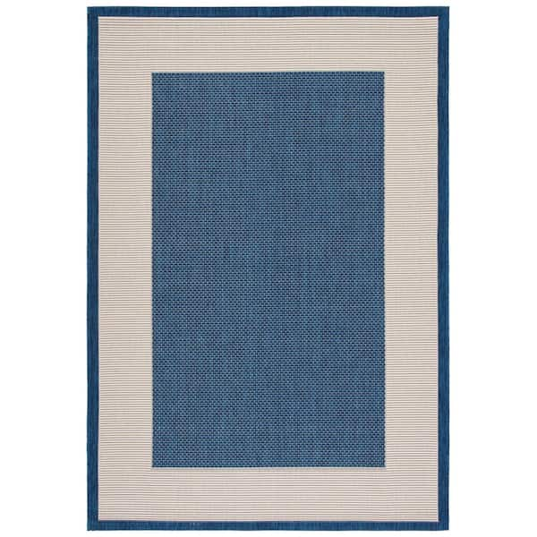 SAFAVIEH Courtyard Navy/Beige Doormat 2 ft. x 4 ft. Border Solid Color Indoor/Outdoor Area Rug