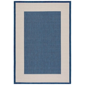 Courtyard Navy/Beige Doormat 3 ft. x 5 ft. Border Solid Indoor/Outdoor Patio Area Rug