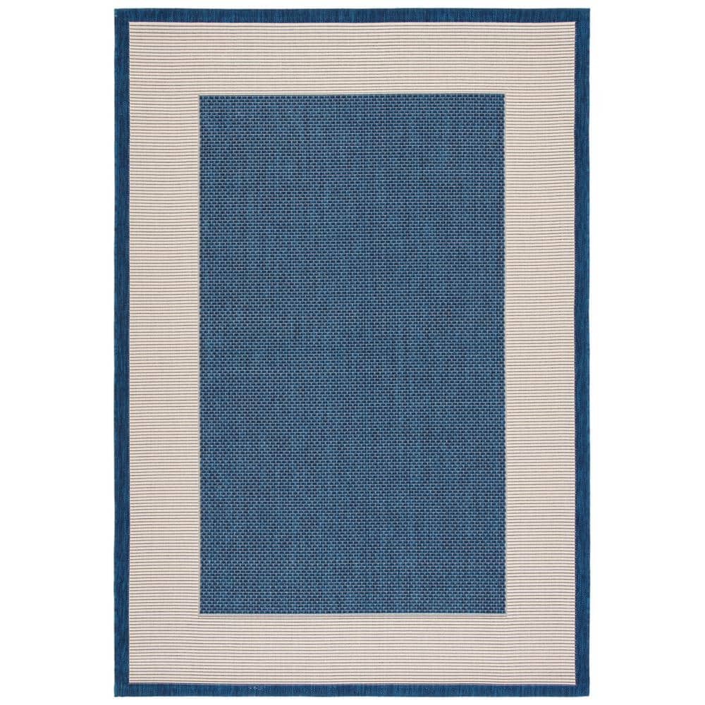 SAFAVIEH Courtyard Navy/Beige 4 ft. x 6 ft. Border Solid Indoor/Outdoor