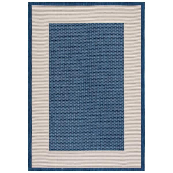 Courtyard Navy/Beige 4 ft. x 6 ft. Border Solid Indoor/Outdoor Patio  Area Rug