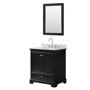 Deborah 30 in. Single Vanity in Dark Espresso with Marble Vanity Top in White Carrara with White Basin and 24 in. Mirror