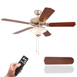 52 in. Indoor Ceiling Fan, Pull Chain and Remote Control, Reversible AC Motor, Walnut/Silver Reversible Blades