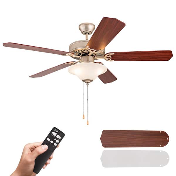 Simpol Home 52 in. Indoor Ceiling Fan, Pull Chain and Remote Control, Reversible AC Motor, Walnut/Silver Reversible Blades