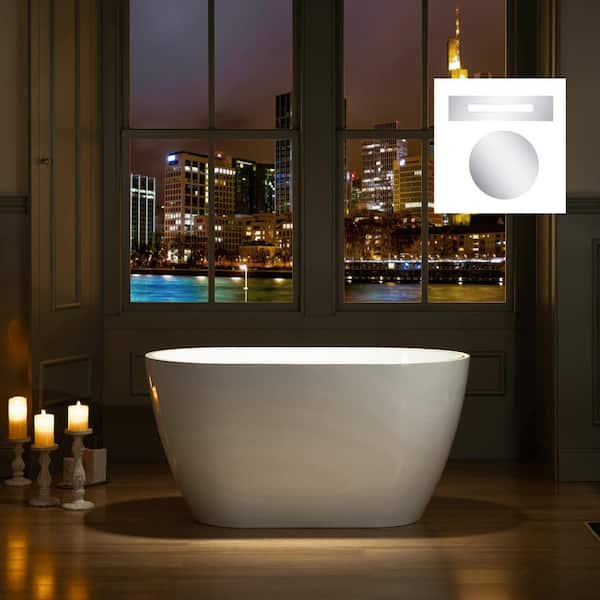 48 in. Acrylic Flatbottom Bathtub in White with Polished Chrome Drain and Overflow