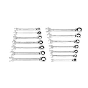 SAE 12-Point 90-Tooth Reversible Ratcheting Wrench Set with Tool Roll (14-Piece)