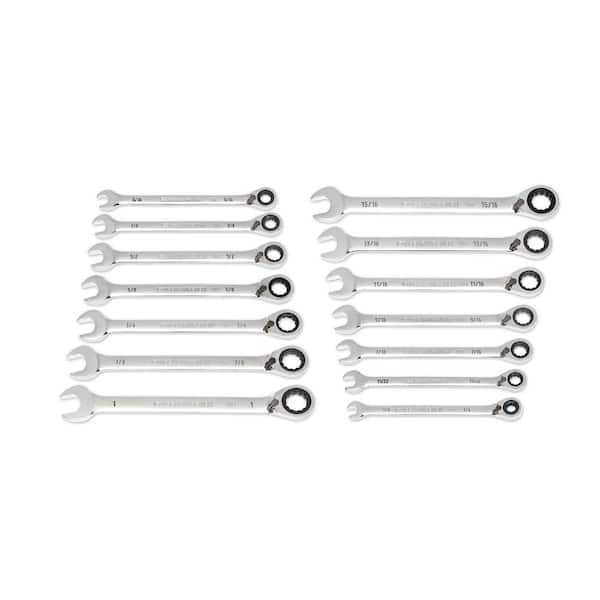 GEARWRENCH SAE 12-Point 90-Tooth Reversible Ratcheting Wrench Set with Tool Roll (14-Piece)