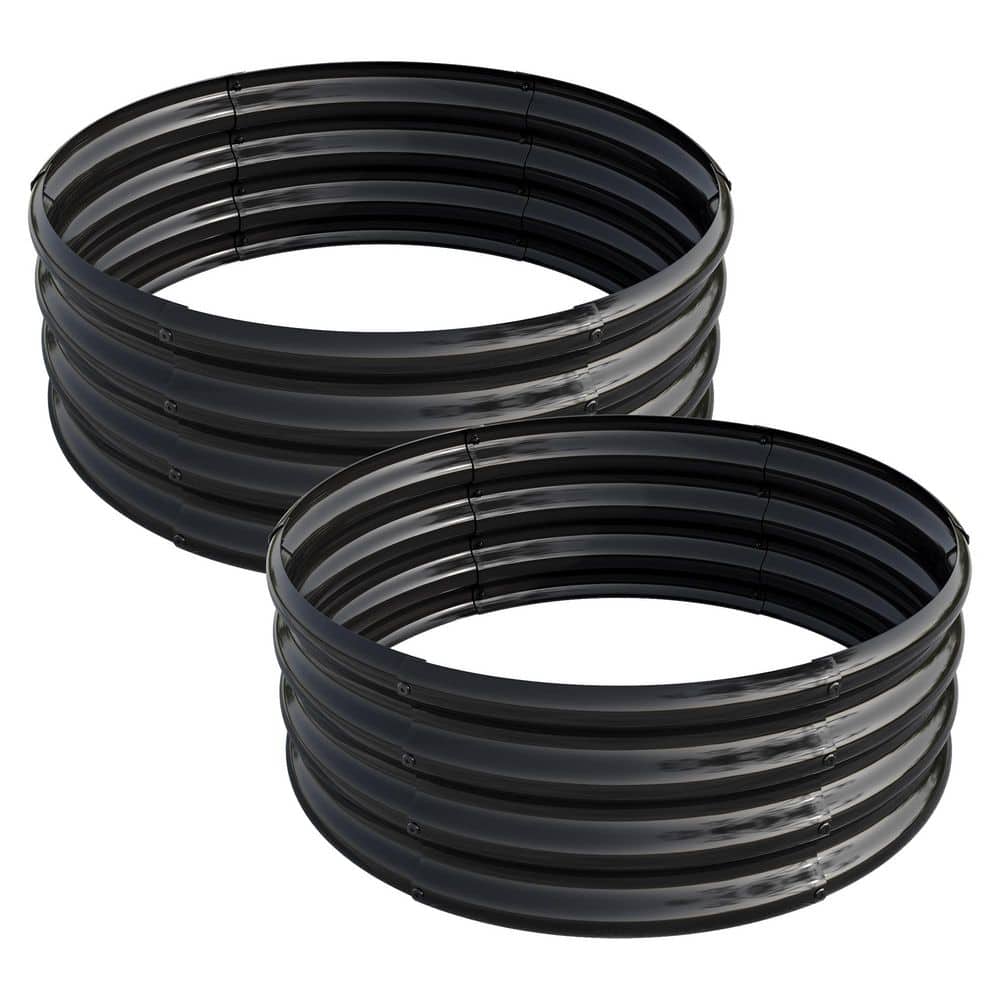 Large 32 in. Dia Black Galvanized Metal Round Outdoor Raised Garden Bed Planter Box (2-Pack) price history on PriceWatchPro