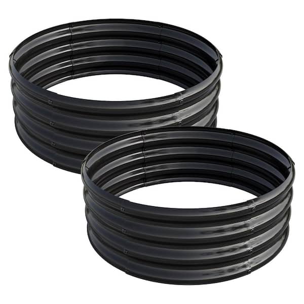 Large 32 in. Dia Black Galvanized Metal Round Outdoor Raised Garden Bed Planter Box (2-Pack)