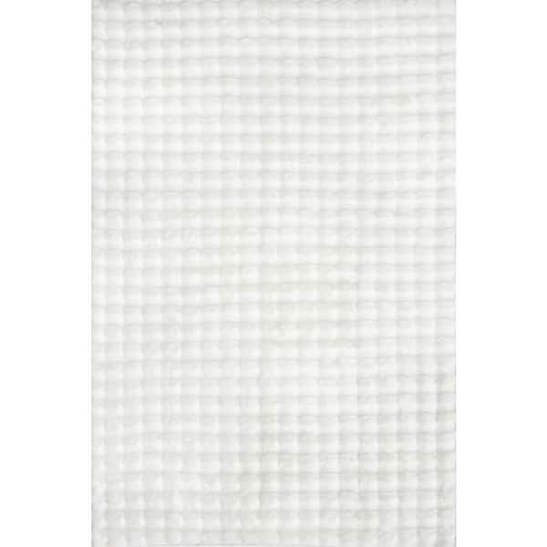 Ivana Checkered Plush Cloud Washable Off White 6 ft. x 6 ft. Indoor Square Rug
