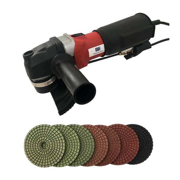 EDiamondTools 7 Amp 5 in. Corded Variable Speed Wet Polisher with 5 in. Wet Polishing Pad Set (50-3000 Grit) and Aluminum Backer