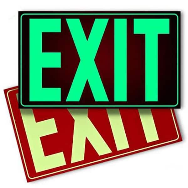 12 x 7 in. Photoluminescent Exit Sign Red w/ Adhesive Backing Tear