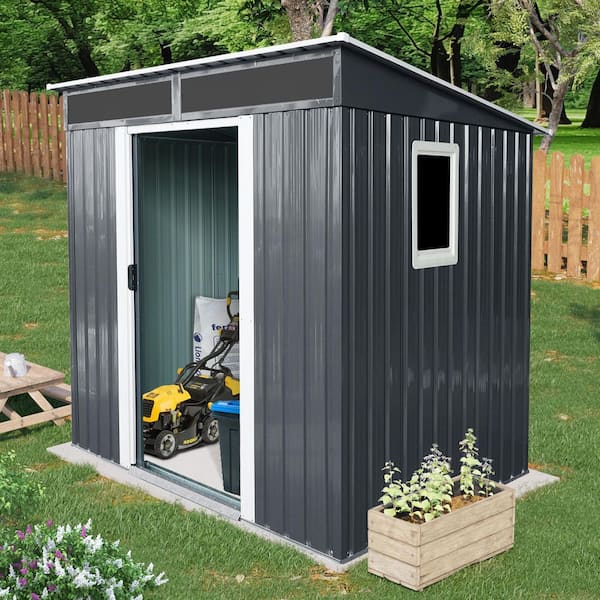 Daheat Toolhs, 6 ft. W x 5 ft. D, Outdoor Metal Storage Shed with Window and Transparent plate (Black and White), 30 sq ft