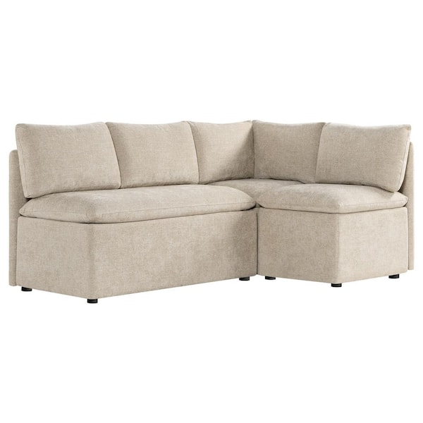 Ellis 4-Piece Brown Fabric L Shaped Dining Chair with Lift Top Storage and Reversible Cushions, Mid Century Banquette