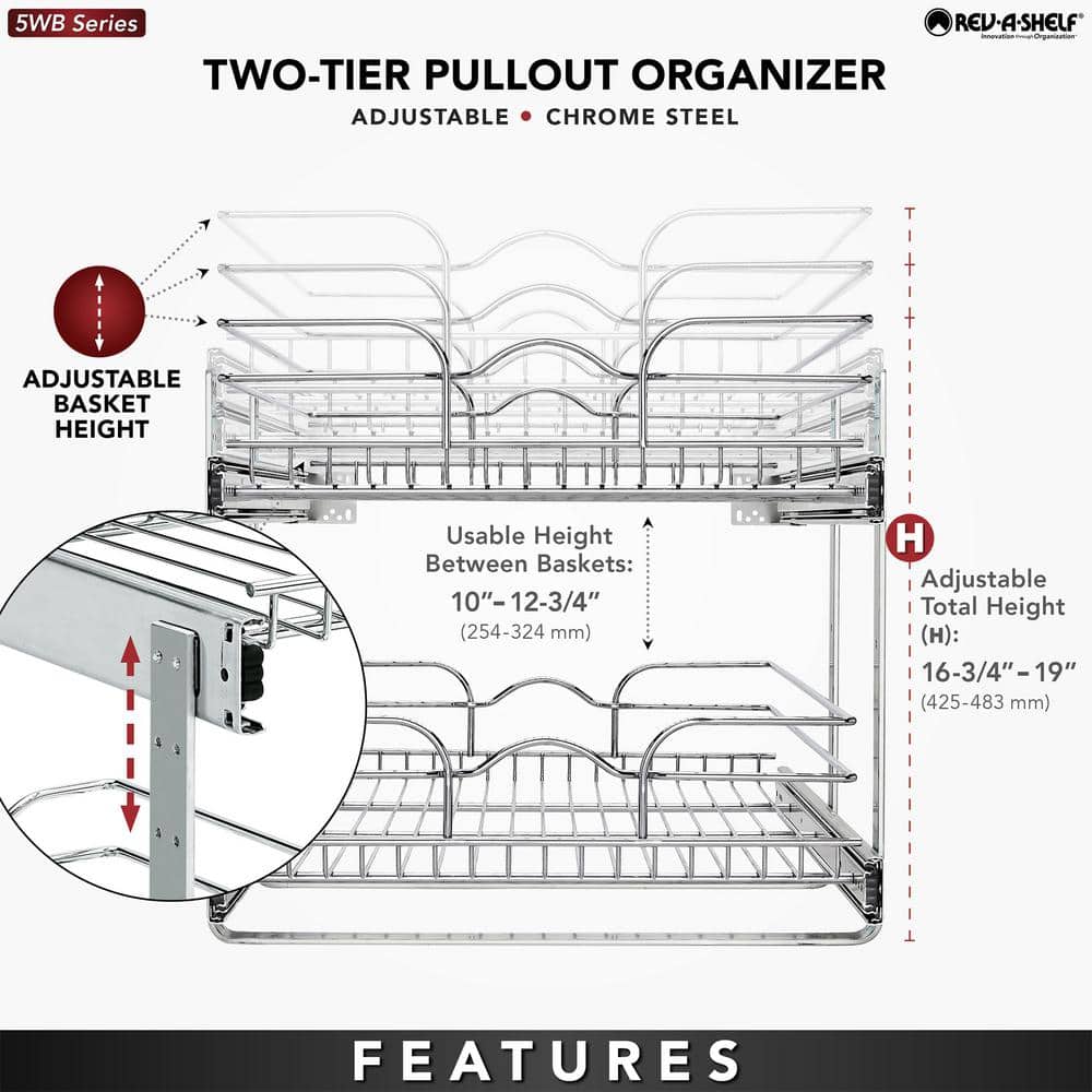 Chrome 2-Tier Wire Basket Pull-Out Shelf Organizer
