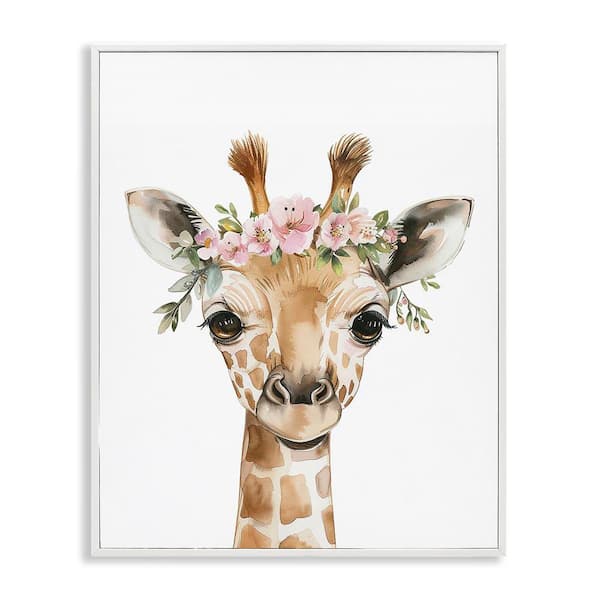 Stupell Industries Nursery Floral Giraffe by LSR Design Studio White Framed Animal Giclee Art Print 30 in. x 24 in.
