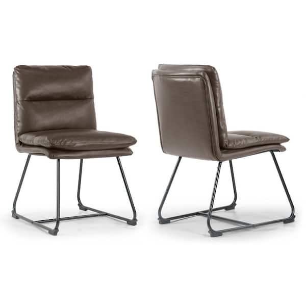 Glamour Home Set of 2 Aulani Brown Upholstered Metal Frame Dining Chair with Puffy Cushions