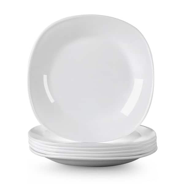 MALACASA White Shatterproof Opal Glass Dinner Plate (Set of 6) Kitchen Plates Serving Plate Set
