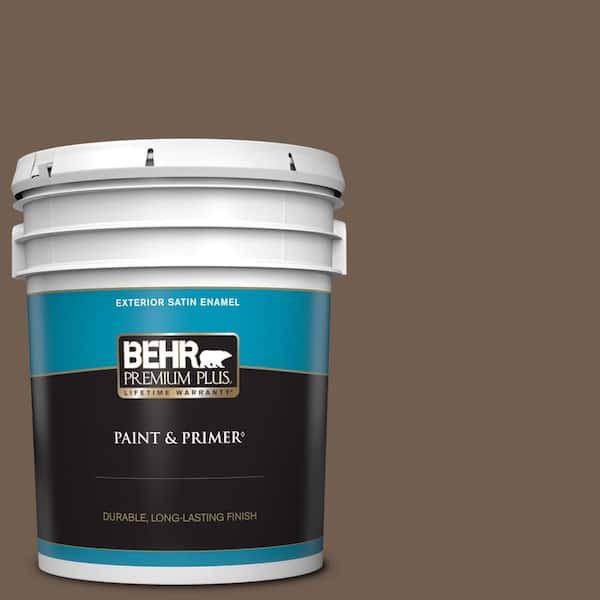 BEHR PREMIUM PLUS 5 gal. #PPF-52 Rich Brown Satin Enamel Exterior Paint & Primer
