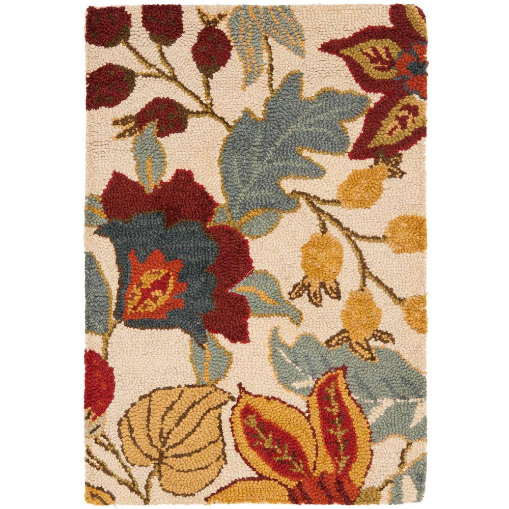 Handmade Ivory Floral Wool Round Tufted Area Rug, 30"
